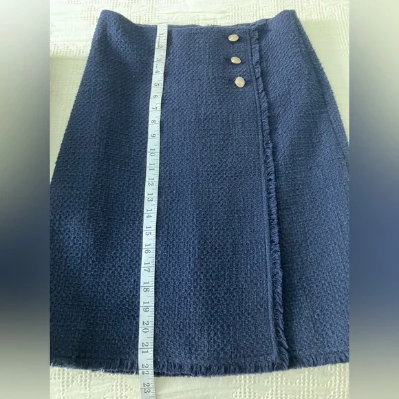 TALBOTS Navy Tweed Faux Wrap Pencil Skirt Size 2 - Picture 10 of 13